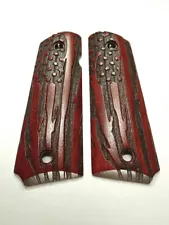 Rosewood American Flag 1911 Grips Checkered Engraved Textured