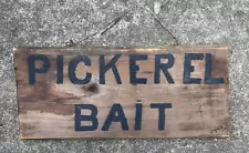 Antique Wood Sign Pickerel Bait For Sale Folk Art 1920s Handmade Fish