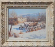 Patricia Rose Adobe / Sheep / Wagon in Winter Landscape Giclee Canvas NO RESERVE