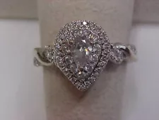 ESTATE 1.00CTW NATURAL PEAR SHAPED DIAMOND HALO RING 14K WHITE GOLD sz6.75