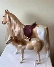 2 Palomino Painted Horses 20" and 12” Hair Play Horse