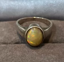 Natural Fire Opal Solitaire Sterling Silver Ring Custom Handmade In India Sz 5.5