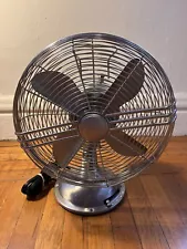 VINTAGE Hunter Table Fan 90408 All Metal 3 Speeds Silver TESTED