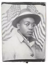 1940s WWII Era African American Patriotic Boy Photobooth Flags Photo Vintage WW2