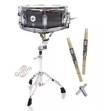 Wood Snare Drum with Stand GRIFFIN - Drumming Set Maple Sticks Practice Package