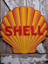 RARE VINTAGE SHELL PORCELAIN 30" DOUBLE SIDED SIGN US GAS STATION SERVICE GARAGE