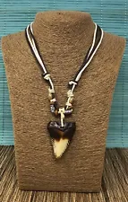 Resin Mako Shark Tooth Resin Pendant Surfer Necklace for Men | Wooden Beads