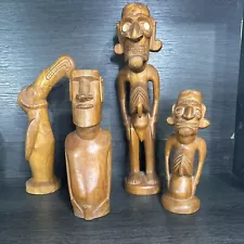 Vintage Hand Carved Wood Easter Island MOAI Statue Figurines *Lot Of 4*