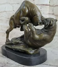 Wall Street Bronze Bull and Bear Fight Statue Sculpture Figure HotCast Art SALE