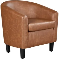 PU Leather Accent Chair, Barrel Chair For Living Room Bedroom Brown Used