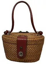 Vintage Etienne Aigner Handmade Top Handle Wicker Basket Bag Purse 1950’s