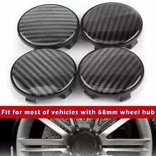 4pcs 68mm Black Carbon Fiber Texture Car Wheel Center Hub Caps ABS Cover No Logo (For: Ford Mustang)