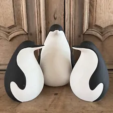Ceramic Penguin Figurines Set of 3 Mother & Babies Matte Finish Contemporary