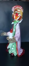 VINTAGE 10.5" MURANO GLASS CLOWN IN PAJAMAS HOLDING CHAMBER CANDLE, RARE!! OOAK