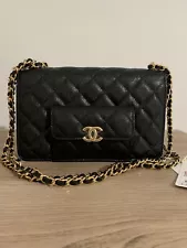 CHANEL 22A CLASSIC BLACK CAVIAR LEATHER WOC WALLET ON THE CHAIN CROSSBODYBAG GHW