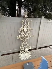 Antique Cast Metal Metal Hall Tree Victorian Coat Rack Mirror Umbrella Tray Base