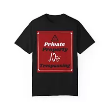 No Trespassing Couples Unisex Garment-Dyed Graphic T-shirt, red, white and black