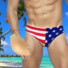 For Male Swimsuit Bikini Swimwear for American Flag Beach Swim Briefs Low Waist