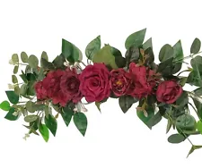 Burgundy Rose & Hydrangea 24" Wall Door Silk Flower Arrangement Home Decor ES096