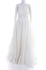 Maggie Sottero Couture Womens Round Neck Sleeveless Wedding Dress White Size 12