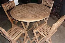 5 Piece Teak TALL Dining Set Table and 4 Chairs Table 36" DIAMETER 42" Tall