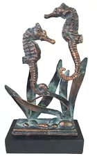 Vintage Bronze Metal Double Seahorse Statue Andrea by Sadek Beach house