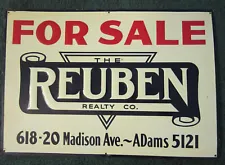 1 For Sale Toledo Ohio Reuben Realty porcelain tin sign,618 Madison Adams VTG