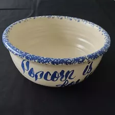 Collectible Pottery Blue Hand Painted Serving Bowl "Popcorn Is For Sharing"