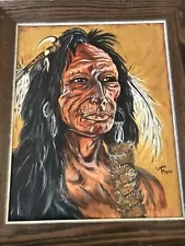 Original Vintage Native American Portrait - Oil Painting - 1973 Oklahoma On Sale