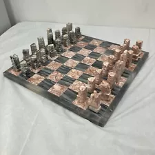 Marble Chess Board Set 13 1/2" x 13 1/2" Mexican Aztec Style Complete