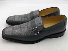 Steve Harvey Mens Gray Black Slip-On Square Toe Loafer Dress Shoes Size 12