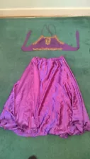 Outfit for belly dance / bellydance. Purple/gold halter, purple skirt