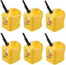 (6) Midwest 8610 5 Gallon Yellow Poly Diesel Fuel Cans w Flameshield Spout