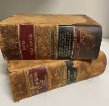 Pair 3.5" Thick Antique Leather Bound Law Book Encyclo. of Law 1902/5 Home Decor