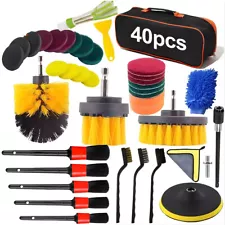 40pcs Car Cleaning Kit Interior Exterior Auto Detailing Wash Drill Brush Engine