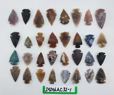 32 Piece Arrowheads - Bow Points - Hand Knapped Agate/Fancy Jasper