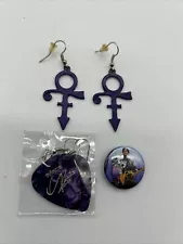 2 sets of PRINCE EARRINGS Artist Formerly Known as Symbol & Guitar Picks PURPLE