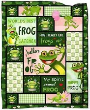 Frog Blanket, Frog Stuff for Girls Quilt, Fleece Sherpa, Frog Lover Gifts