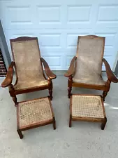 New ListingMid 20th Century British Colonial Plantation Double Cane Chair w/ Ottoman