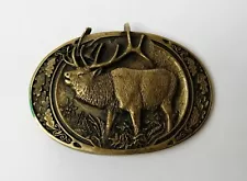 Vintage ADM Belt Buckle Elk/Moose Hunter by Award Design Medals - Solid Brass