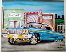 VTG POSTER CHICANO/LOWRIDER "CLASSIC 64 CHEVY IMPALA" BY M.VASQUEZ" #98 BAD A$$!