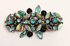 Vintage Purple AB Aqua Rhinestone Flowers Glass Beads Brooch