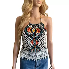 A’gaci Size S- Open Back Halter Tank Top W/ Crochet Dreamcatchers Boho Festival