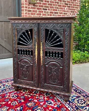 Antique French Breton Cabinet Cupboard Storage Bookcase Entry Carved Oak 19th C