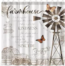 Farmhouse Shower Curtains for Bathroom Farm House Barn Windmill Old Truck Milk C