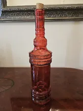 Ruby Red Glass Wine Bottle with Cork Valentine 12" Tall