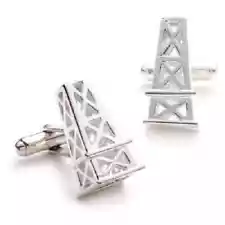 Unique Oil Derrick Men Gift Engagement Cufflink 14K White Gold Plated 925 Silver