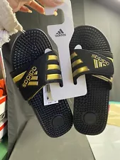 New adidas Adissage Black Gold Accent Slides Men's Size 9 Womens 10