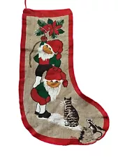 Vintage Stildukar Sweden Large Jute Burlap Christmas Stocking Elves Cat 27in