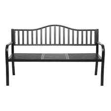 59 in. Patio Garden Decorative Wrought Iron Bench Black